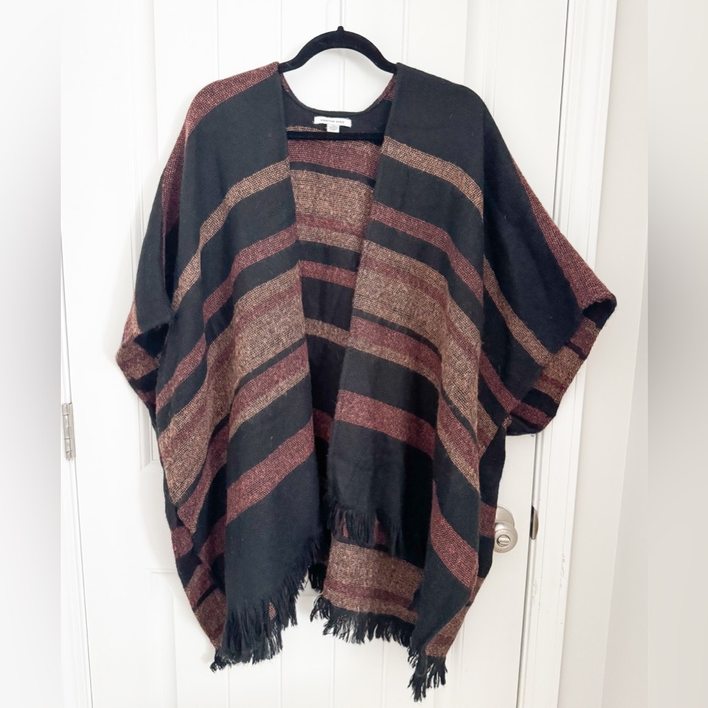 American Eagle- Striped Black and Brown Poncho